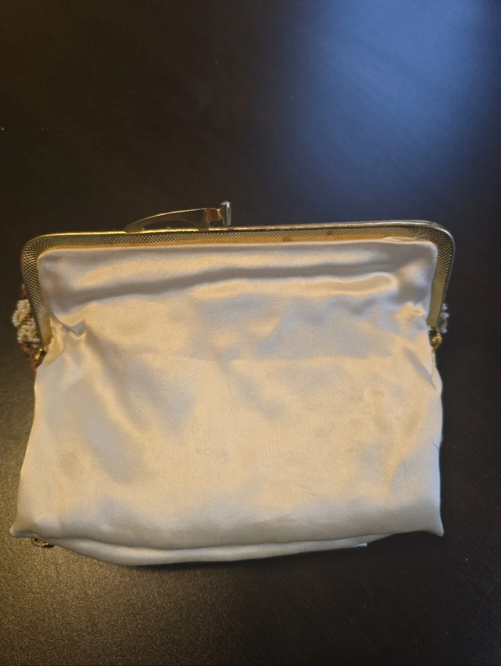 Vintage Clutch Shoulder Purse Bag Made In Hong Kong Tan Burgundy Beaded